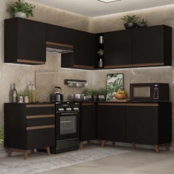 Cozinha Completa de Canto Madesa Reims 392001 com Armário e Balcão - Preto
