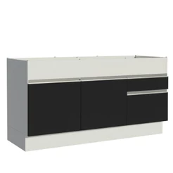 Balcão de Pia Cozinha 150 cm 2 Portas e 2 Gavetas (Sem Tampo e Pia) Branco/Preto Glamy Madesa