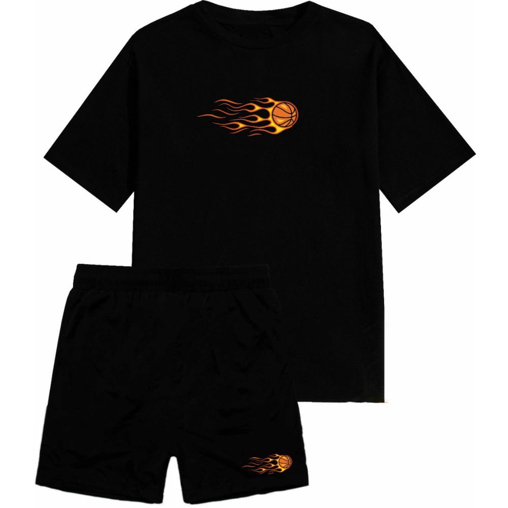 Kit 2 pcs Camiseta Estampada + Short Mauricinho Praia Tactel Com Bolsos