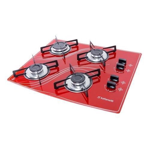 Fogão Cooktop A Gás Lines Fogão 4 Bocas Vermelho Safanelli