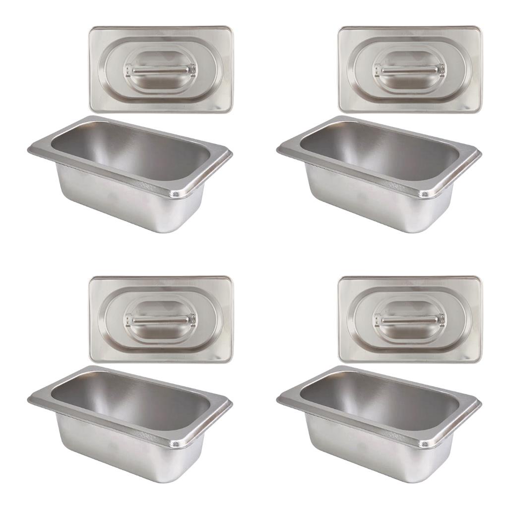 Kit 4 Cubas Gn Inox Gastronomica 1/9 X 65 Com Tampas Rechaud
