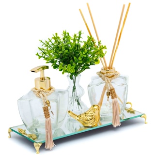 Kit Lavabo Vidros Estrela Luxo Difusor E Saboneteira C/ Bandeja e Enfeite para Lavabo Pia em Oferta na Shopee