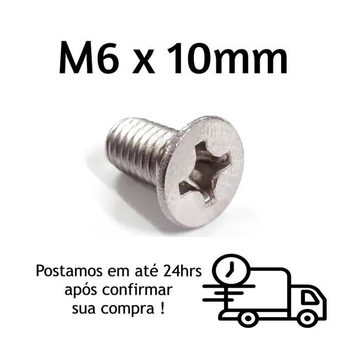Parafuso Chato Phillips M6 X 10mm Inox