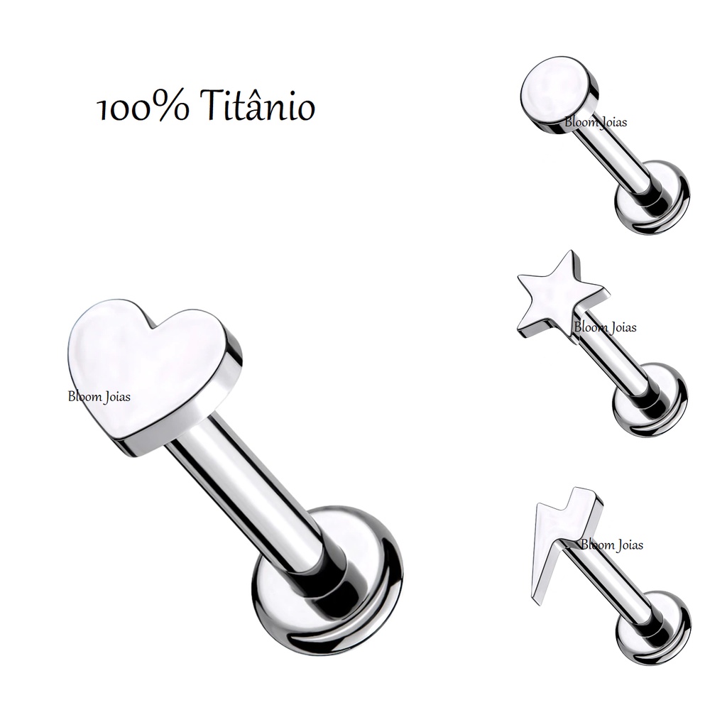 Piercing Titânio Hipoalergênico Tragus / Labret Disco Coração Estrela Raio em Oferta na Shopee