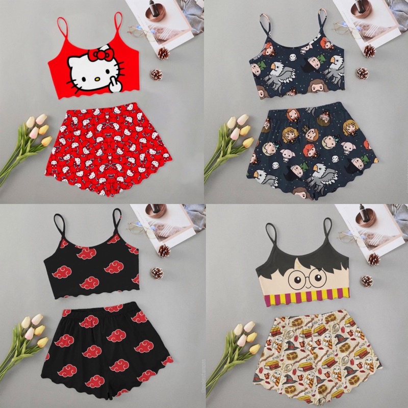 Pijamas Ondinha Baby Doll - Harry Potter - Conjunto Feminino Cropped Sensual Moda Gringa