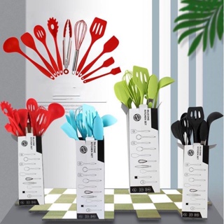 Kit com 10pçs e 5pçs Utensílios De Silicone Espátula Colher Escumadeira Concha Cozinha em Oferta na Shopee