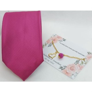 Kit padrinho com gravata e pulseira presente cor Rosa Pink para casamento, mimo madrinha