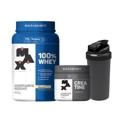 Kit Whey 100% Pote 900g + Creatina 100g - Max Titanium em Oferta na Shopee