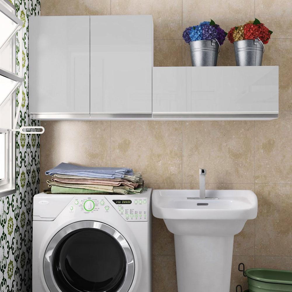 Kit Área De Serviço Madesa Acordes 100% MDF com 2 Armários Aéreos - Portas Branco Brilho em Oferta na Shopee