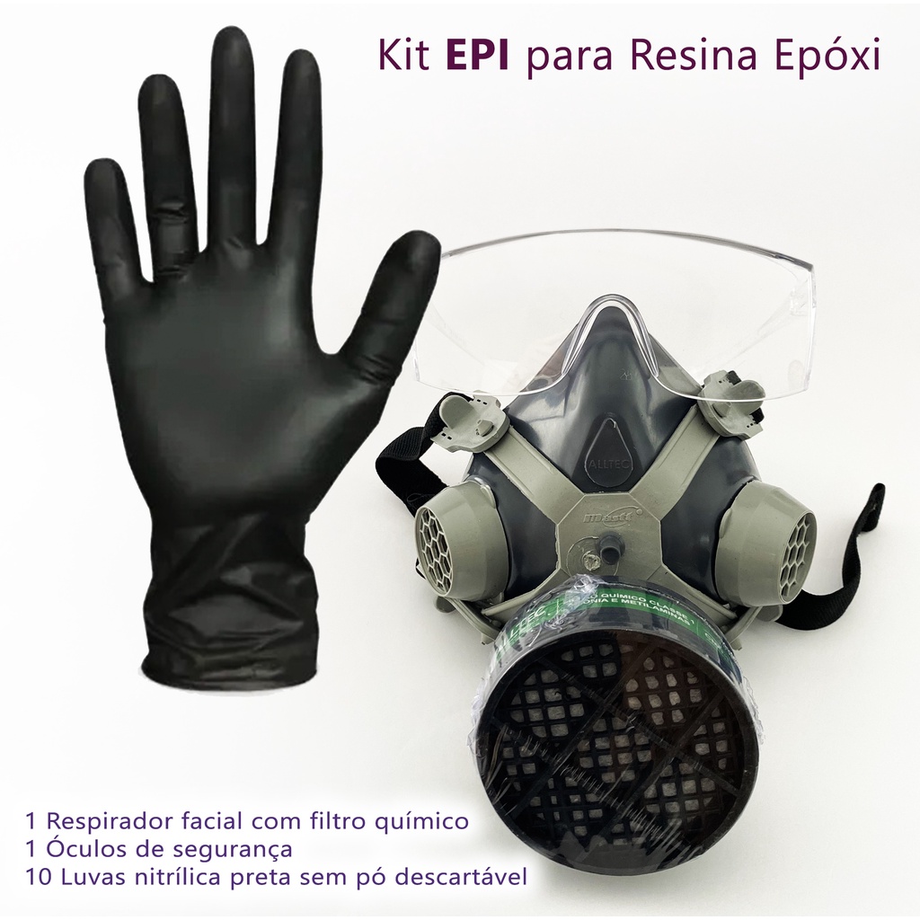 Kit Proteção Para Resina Epóxi Respirador com filtro químico, com luvas e óculos