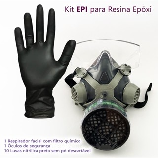 Kit Proteção Para Resina Epóxi Respirador com filtro químico, com luvas e óculos