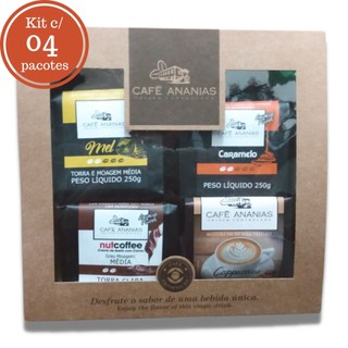 Kit Café Presente Especial Com 04 Pacotes de Café Ananias | 03 Cafés Aromatizados e 01 Cappuccino