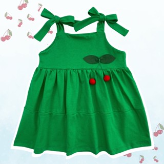 Vestido de bebê de Malha com aplique de Cerejinha Verde 🍒