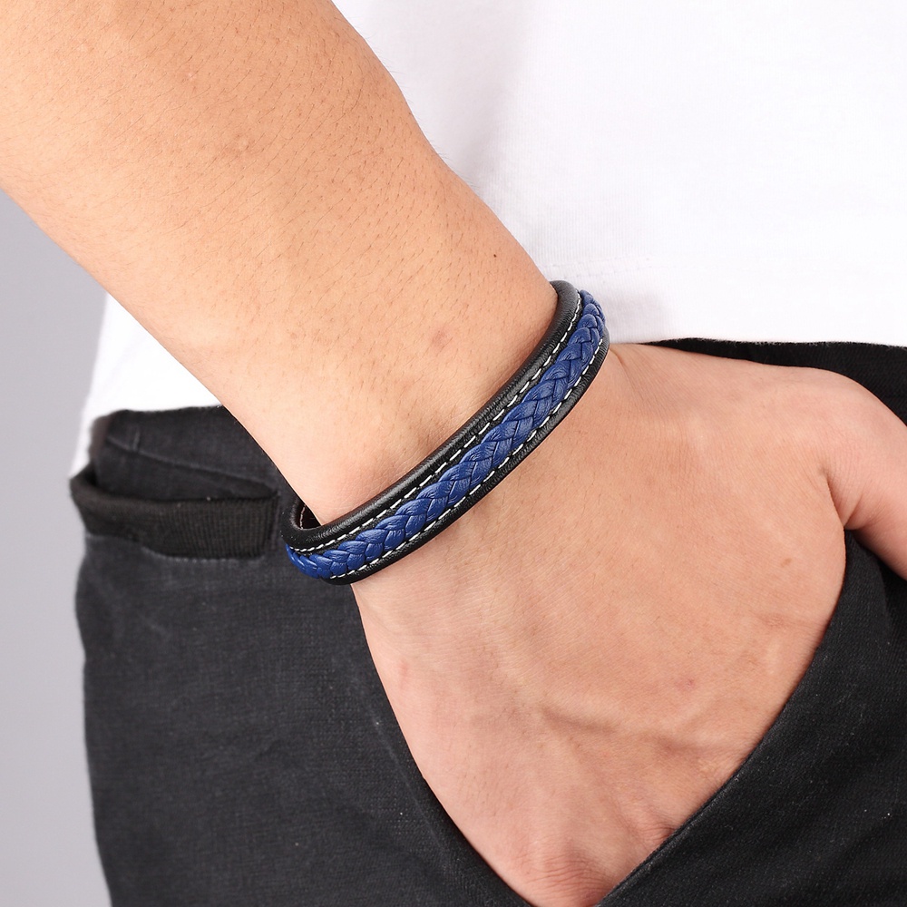 Pulseira De Couro Com Design Trançado Cruzado Para Homens Mulheres Botão De Aço Inoxidável Encanto Bracelete Masculino Gift — imagem 2 de 2