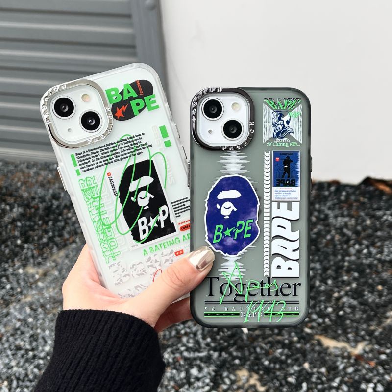 INS Etiqueta Da Moda BAPE Para iPhone 14 Pro Max 12 11 14 Plus Capa De Celular Transparente Híbrida PC Fosco Capinha Traseira