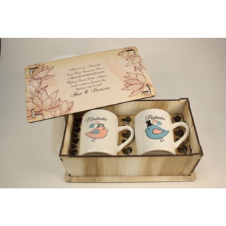 Casamento Padrinhos e Pais caixa rústica MDF Personalizada com 2 canecas porcelana em Oferta na Shopee