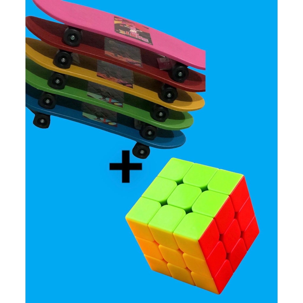 Skate Plastico Colorido Infantil Para Criança + Cubo Magico Profissional 3x3x3 Speed Edition Super rolamento