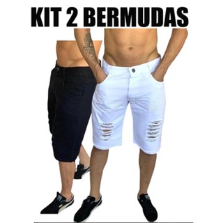 Kit 2 Bermudas Jeans Destroyed Desfiada Rasgada Branca E Preta promoção ...... 2023 promoçao.