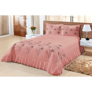 Kit Cobre Leito Casal Super King Lírio 03 Peças Colcha em Oferta na Shopee