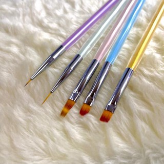 Kit 5 Pincéis P/ Decoração de Unhas Nail Art cabo cores pastéis