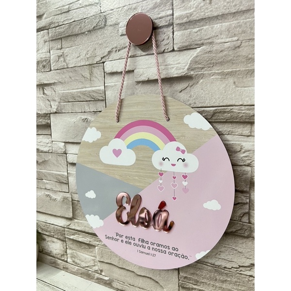 Guirlanda Enfeite de Porta Nuvem chuva de amor Por esta filha orei e o Senhor ouviu minha oração Salmos