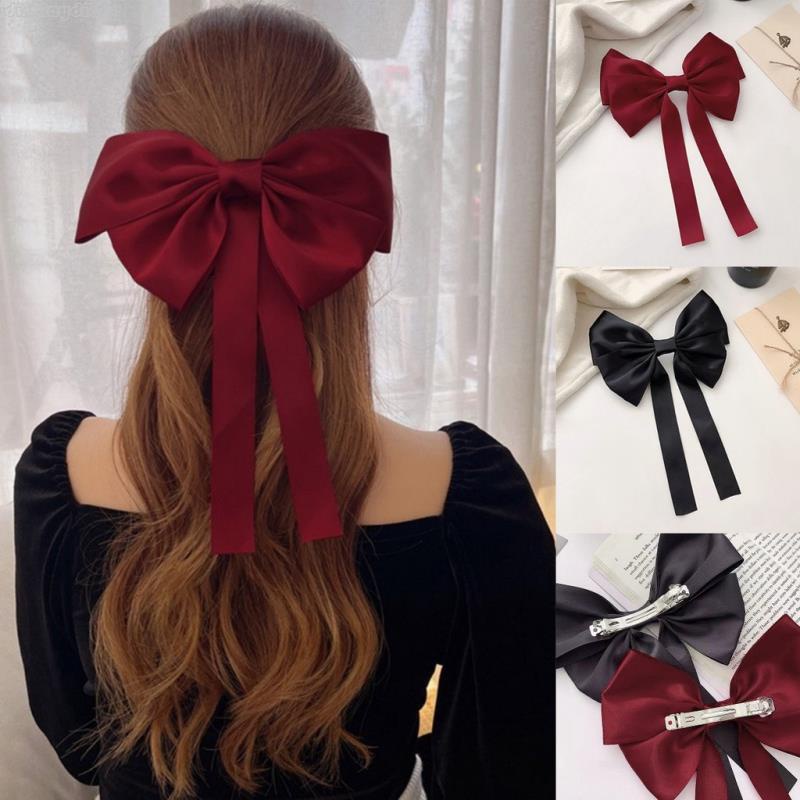 2023 Ano Novo Grande Laço Clipes De Cabelo Vermelho Preto Cor Preta Grampo Meninas Cetim Duckbill Clip Moda Acessórios