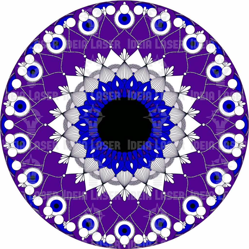 Base MDF Fio de Malha Crochê Redonda Mandala Olho Grego Violeta