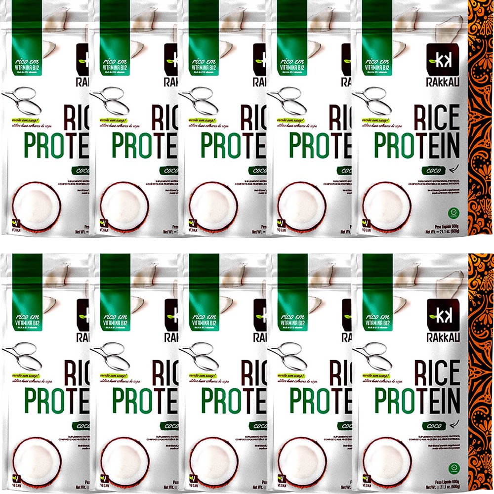 Kit 10 Rice Protein Coco Rakkau 600g - Vegano - Proteína de Arroz