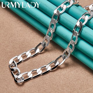 URMYLADY 925 Prata Esterlina 8mm Corrente De Charme Lateral Plano 16/18/20/22/24 Polegadas Colar Para Mulheres Festa De Casamento Fina