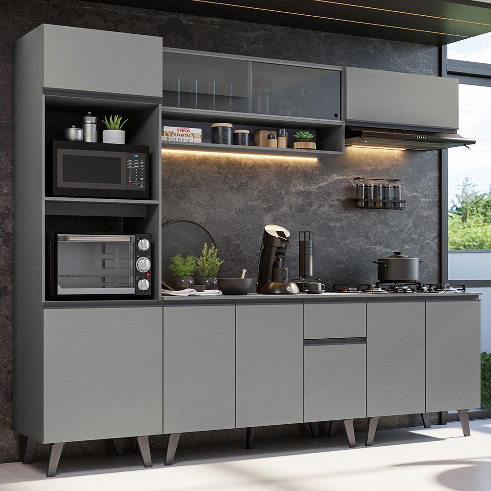 Armário de Cozinha Completa 260cm Cinza Nice Madesa 01 em Oferta na Shopee