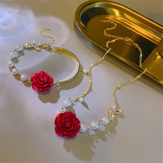 Moda Colar De Pérola Elegante De Strass Rosa Francês Para Mulheres Luxuoso Feminino Joias
