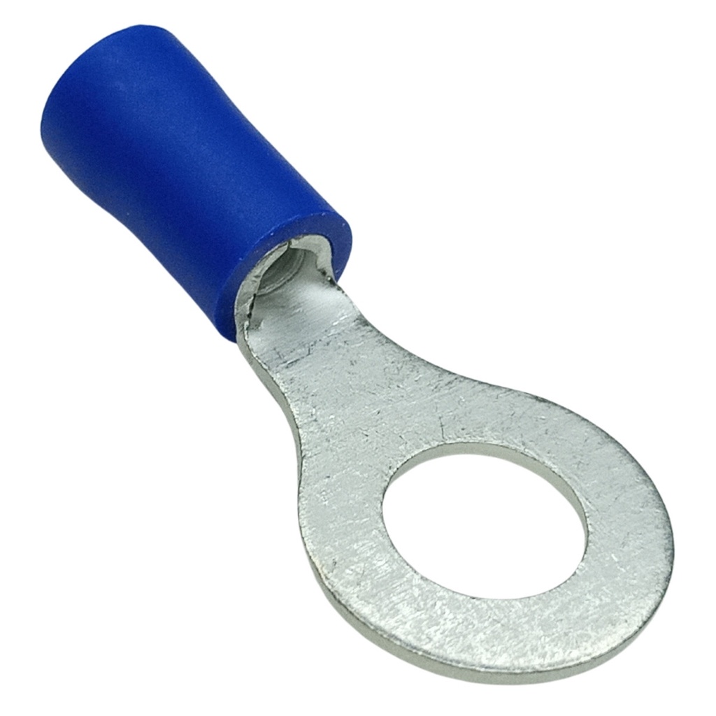 Kit 30 Conectores Olhal Elétrico Argola Anel Pré Isolado Azul 1,0mm à 2,5mm M6 Pvc Cabos Fio Terra Energia