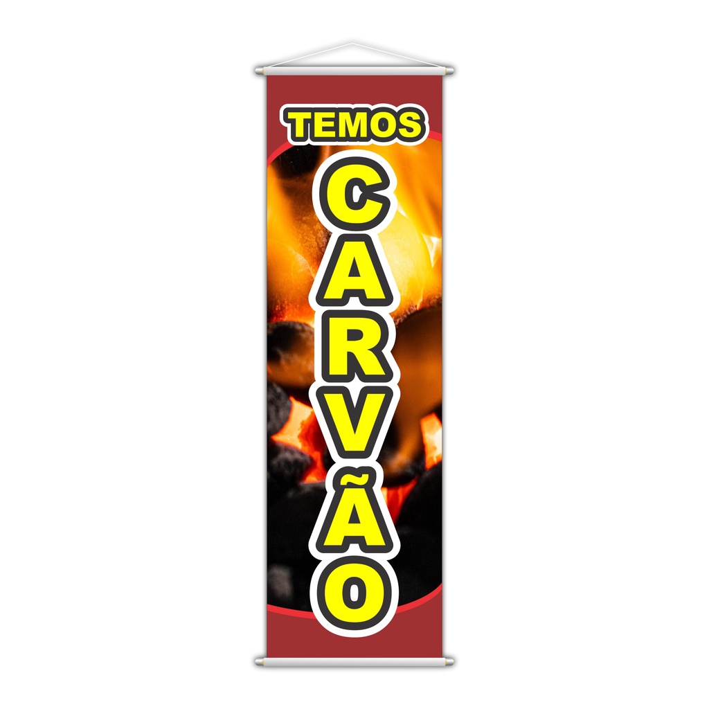 Banner Temos Carvão Fogo Serviço Lona Colorido Publicidade Propaganda 100x30cm