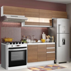 Armário de Cozinha Compacta 280cm Branco/Rustic Marina Madesa 01