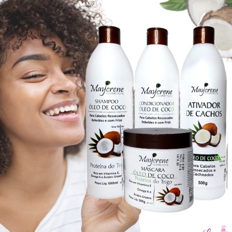 Kit Óleo De Coco + Ativador De Cachos Óleo De Coco Maycrene - 4 Produtos