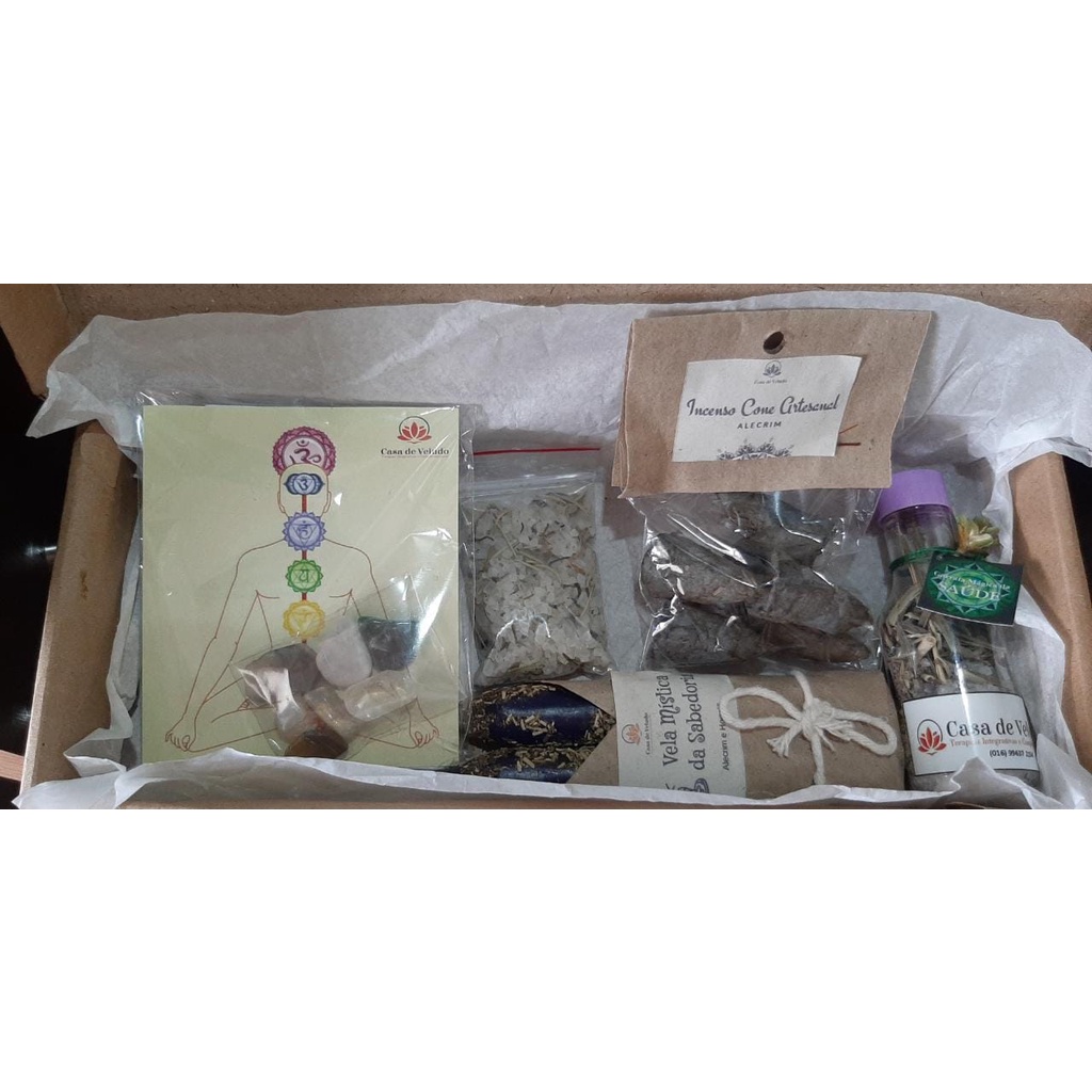 Kit Presente Místico 1 Equilíbriio Energético Amigo Secreto Natal Magia - Pedras Velas Incenso Escalda pés e Garrafinha