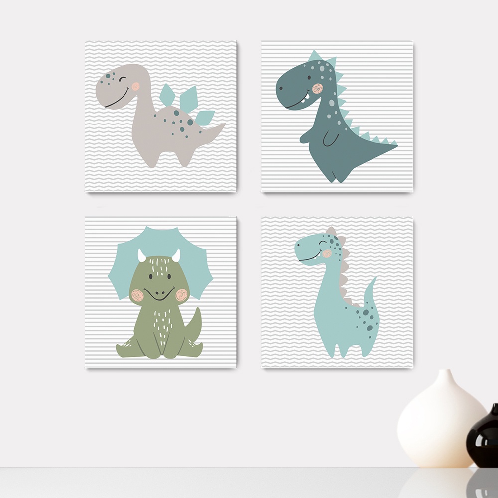Kit 4 Quadros Decorativos Dino Dinossauros Astronauta Infantil Bebe Baby Quarto Menino Menina Placas - 0069ktpl4