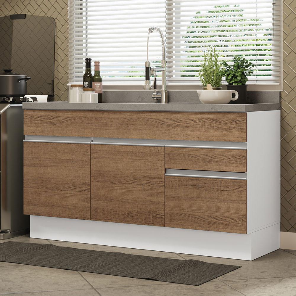 Balcão Gabinete de Pia Cozinha 150cm 2 Gavetas 2 Portas (Sem Tampo e Pia) Branco/Rustic Glamy Madesa em Oferta na Shopee