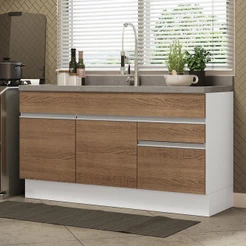 Balcão Gabinete de Pia Cozinha 150cm 2 Gavetas 2 Portas (Sem Tampo e Pia) Branco/Rustic Glamy Madesa