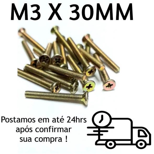 Parafuso Máquina Cabeça Chata Phillips M3 X 30mm Bicromatizado