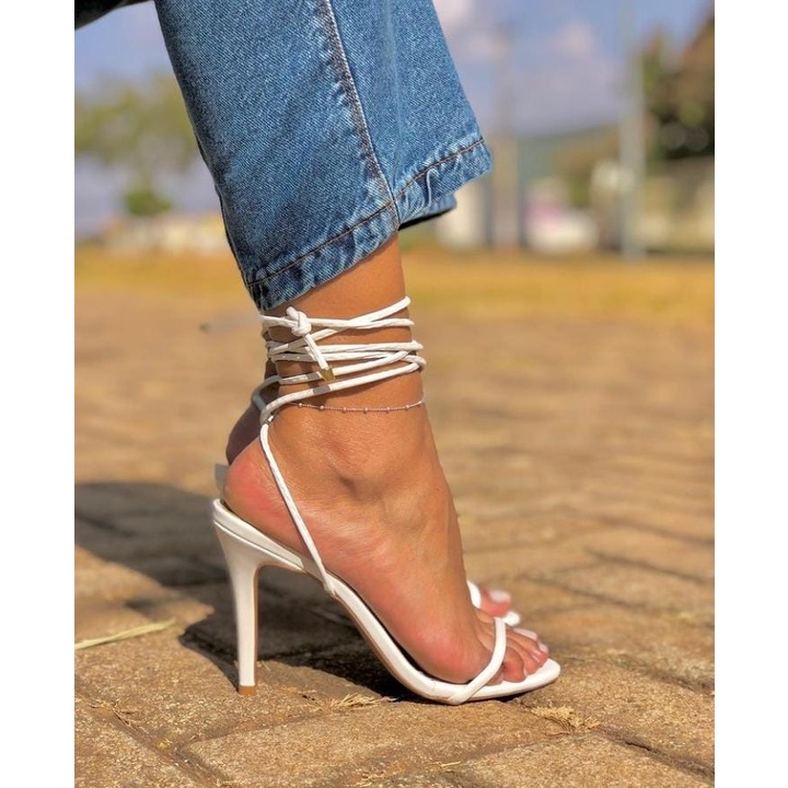 metallic lace up heels