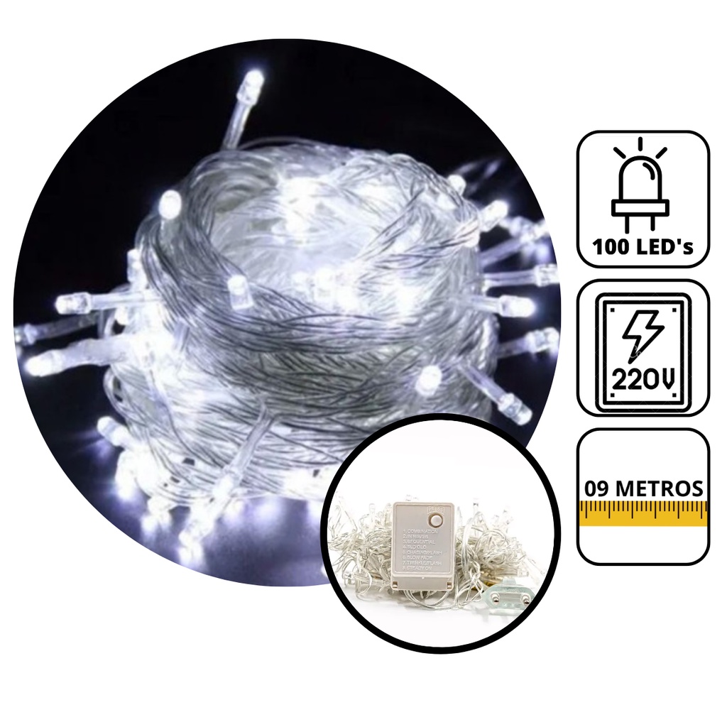 Pisca pisca de Natal Branco 100 Led's 9 Metros 220V - WINCY NATAL
