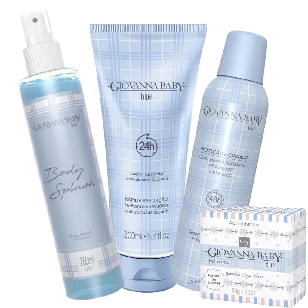 Kit Colônia Giovanna Baby Body Splash Blue + Sabonete + Desodorante Aerosol + Loção Hidratante