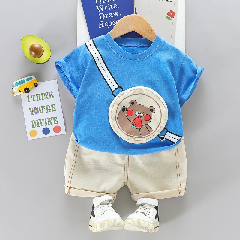 Roupas Infantis Para Crianças Com Bolsa De Urso + Shorts Jeans 2pcs/Conjuntos De Moda Infantil Camiseta De Ganga Meninas