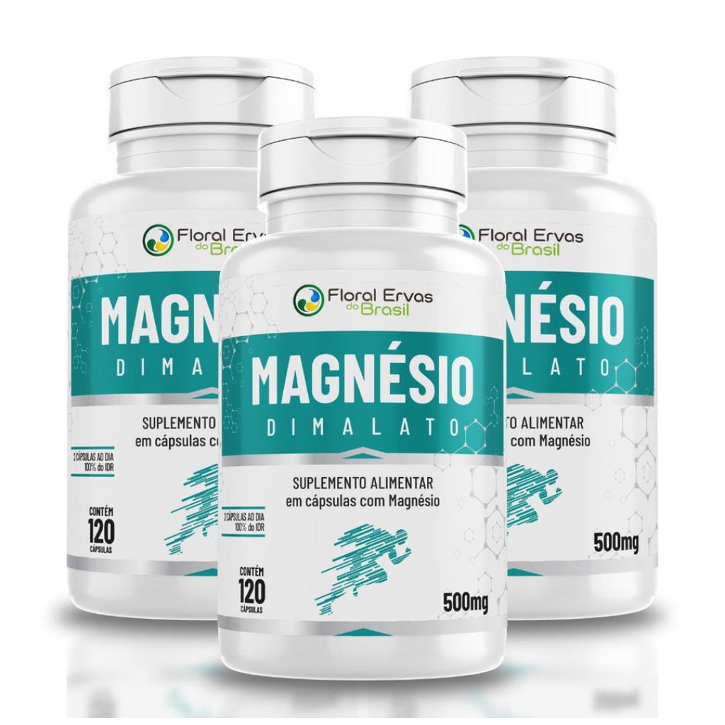 Kit 3 Malato De Magnesio 120 Cáps 500 mg (Magnésio Dimalato) - Floral Ervas do Brasil