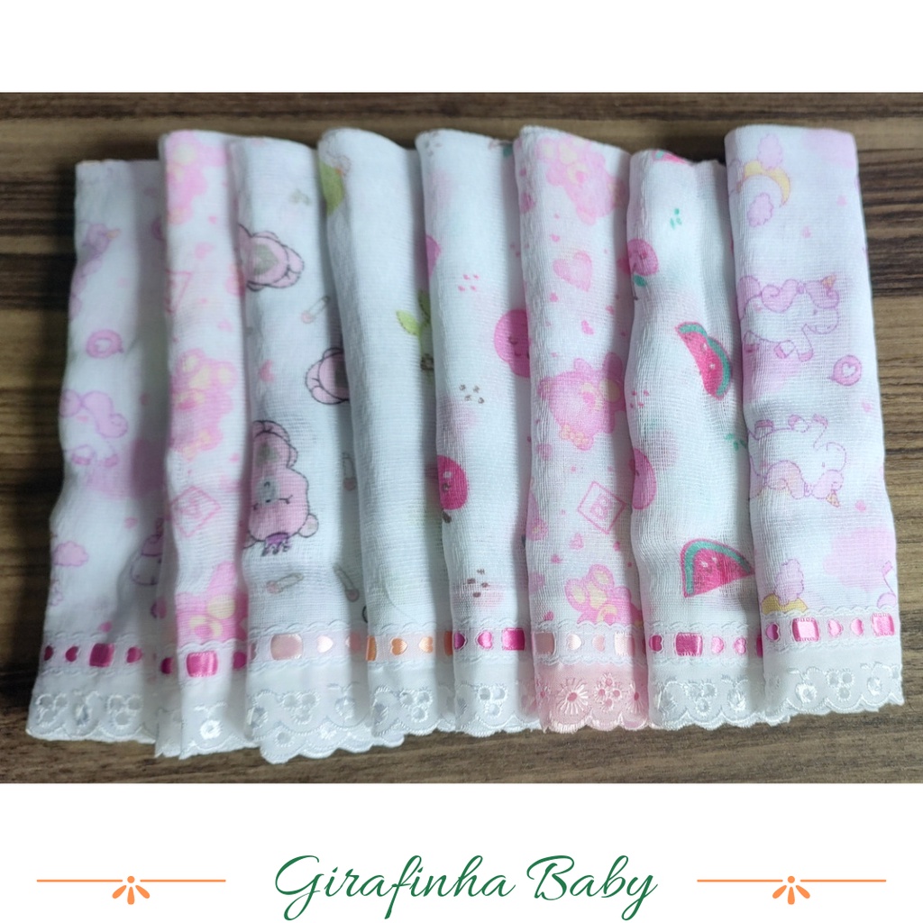 Kit 8 fraldinhas de boca estampadas babete paninho fralda toalhinha neutra menino e menina bebê