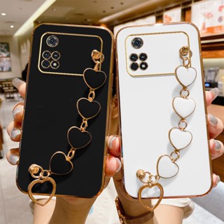Capinha Para Celular Xiaomi Poco X4 Pro 5G/M4 Pro 4G 5G Com Pulseira De Amor Para Câmera De Borda Reta Deusa Luxo