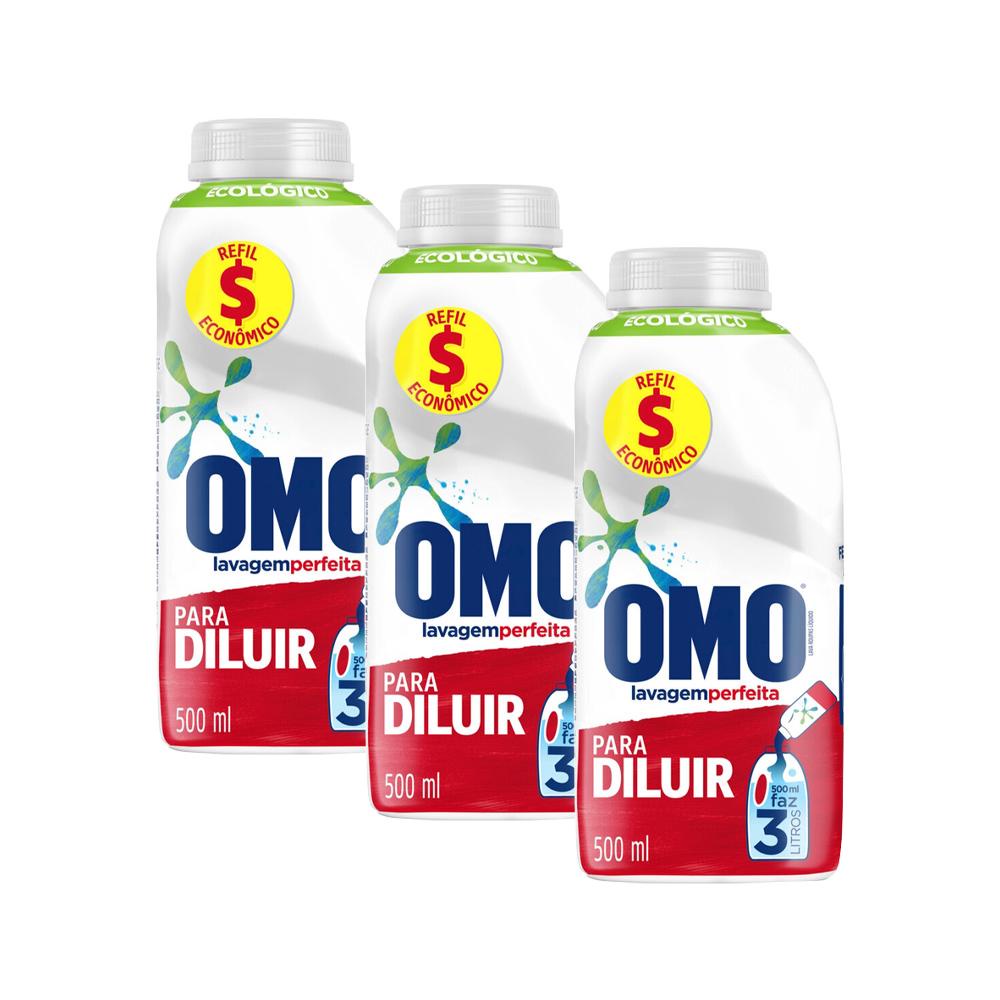 Kit 3 Refis Sabão Líquido Concentrado Omo para Diluir 500ml cada - Home & Living