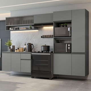Armário de Cozinha Completa Suspenso 300cm Cinza Nice Madesa 06 em Oferta na Shopee