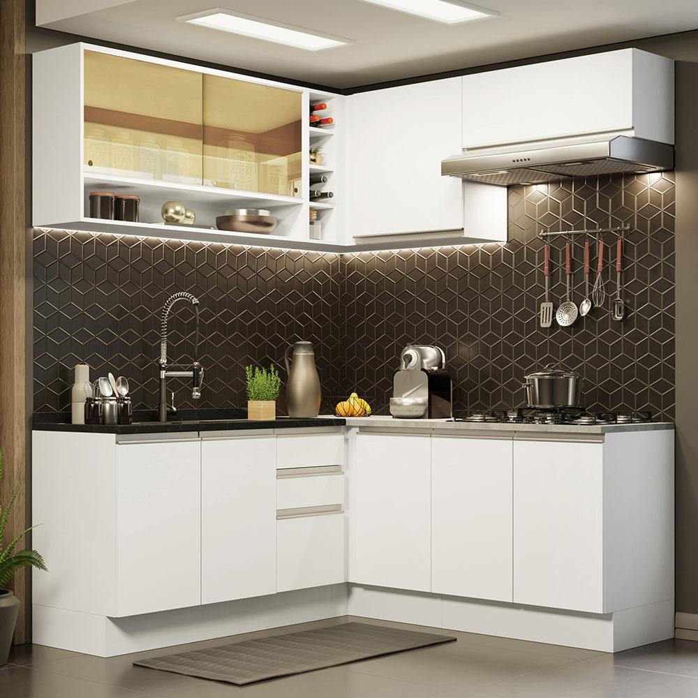Cozinha Completa de Canto Madesa Glamy 349002 com Armário e Balcão (Sem Tampo e Pia) - Branco - Home & Living